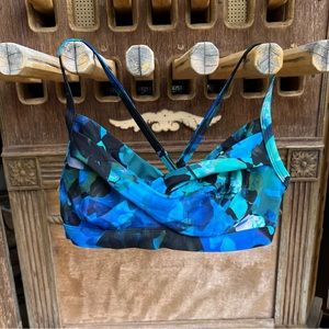 Athleta Blue Mystique Twister bikini top peacock colors underwire support 36 B/C